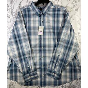 Van Heusen Mens Essential Shadow Plaid Long Sleeve Button-Down Shirt Blue